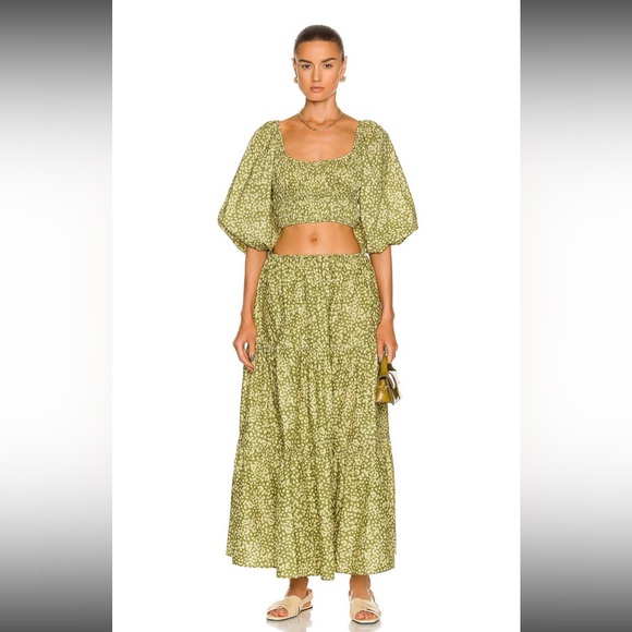 MATTEAU 2 PIECE FLORAL TIERED SKIRT DRESS AND CROP BLOUSE SIZE 4 - Picture 1 of 5